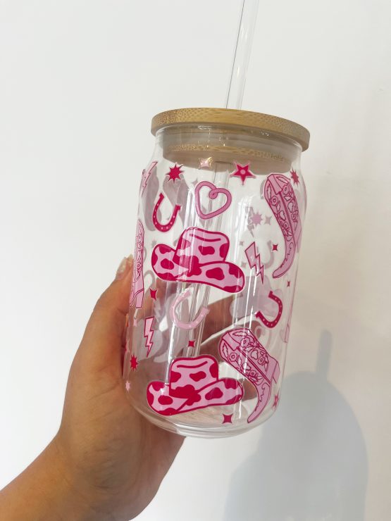 Cowgirl glass cup with straw - Image 2