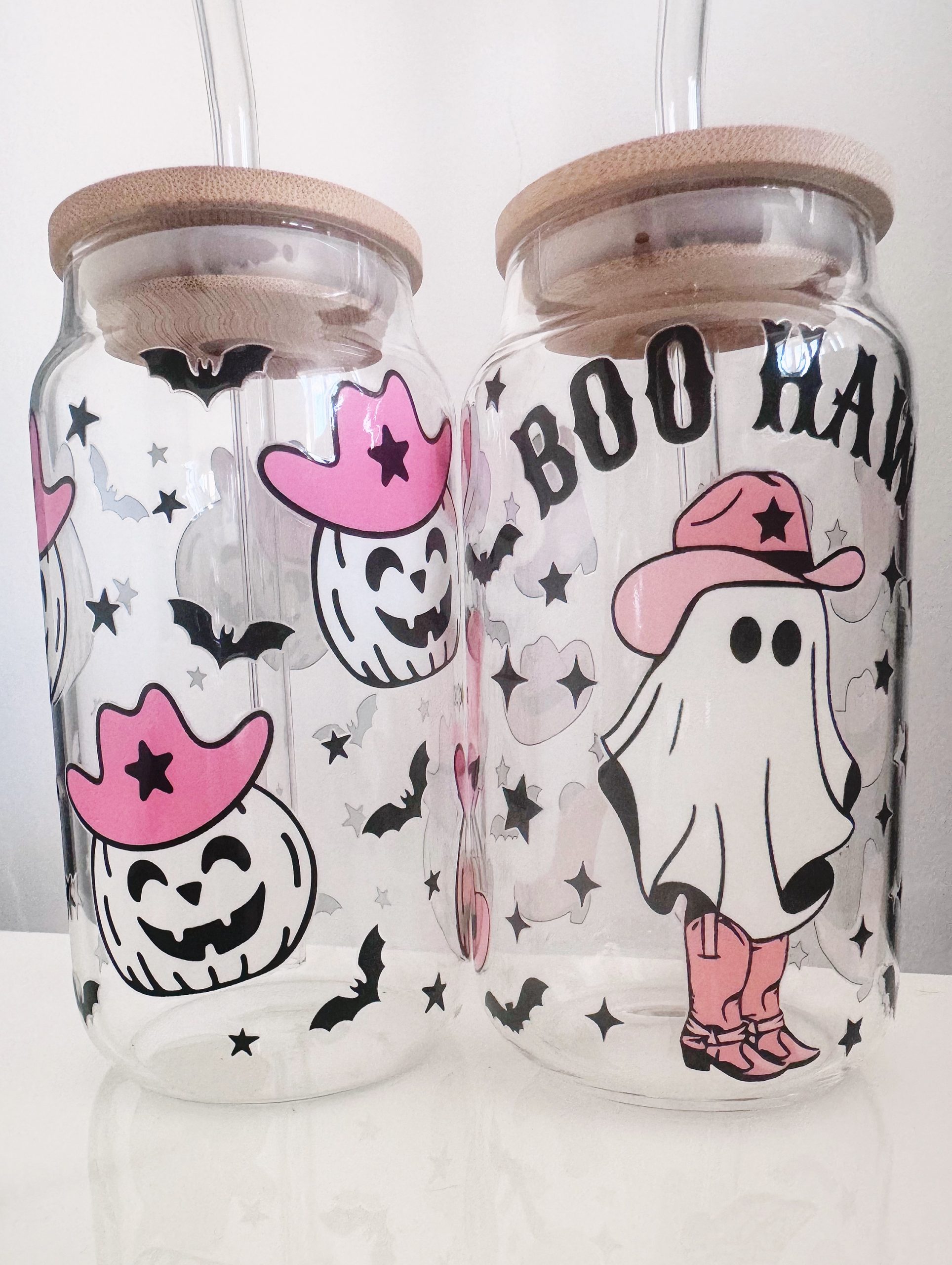 Ghost cowboy glass cup with straw - Image 2