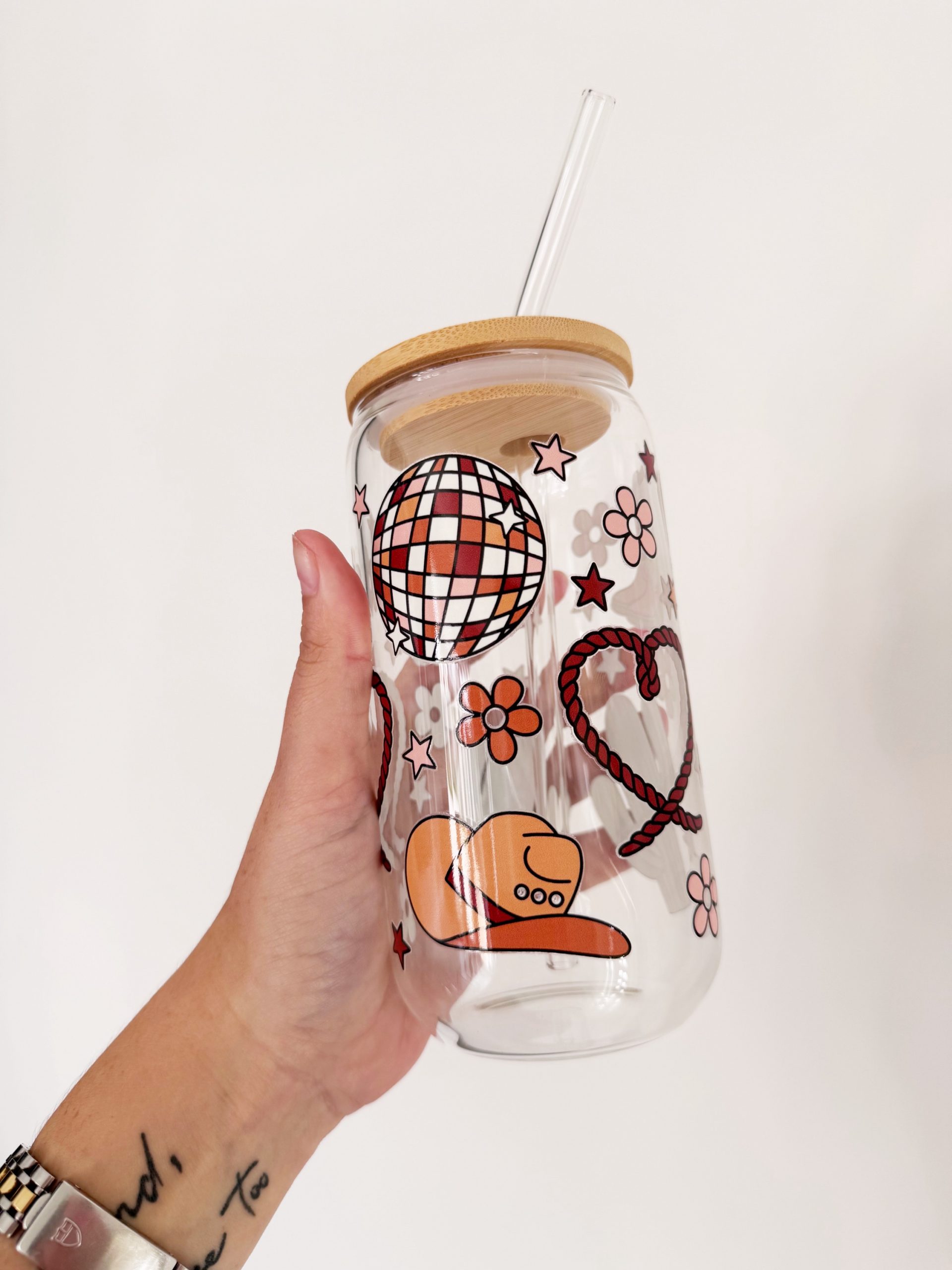 Rodeo glass cup with straw - Image 2