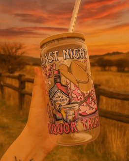 Liquor talk glass cup with straw