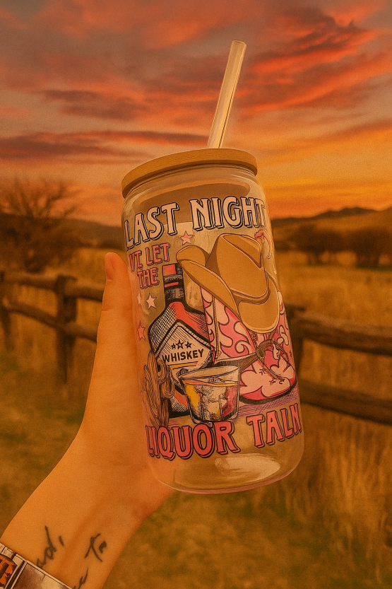 Liquor talk glass cup with straw