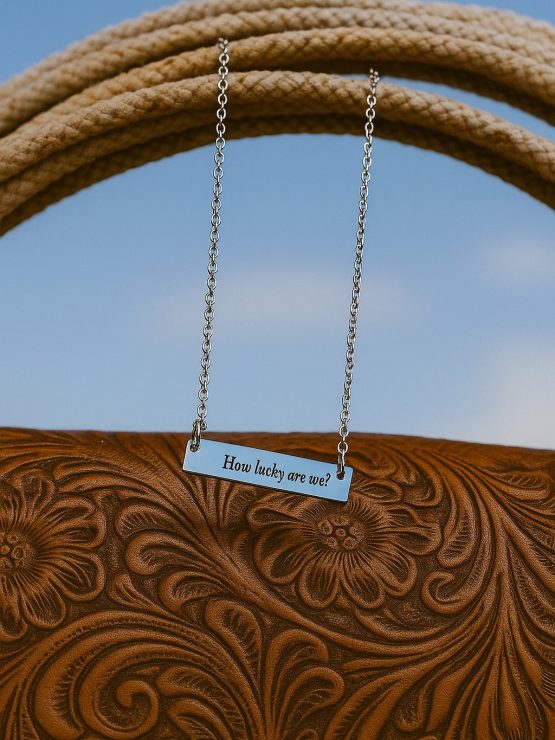 How lucky are we engraved necklace