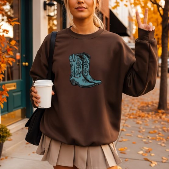 Turquoise boots sweatshirt